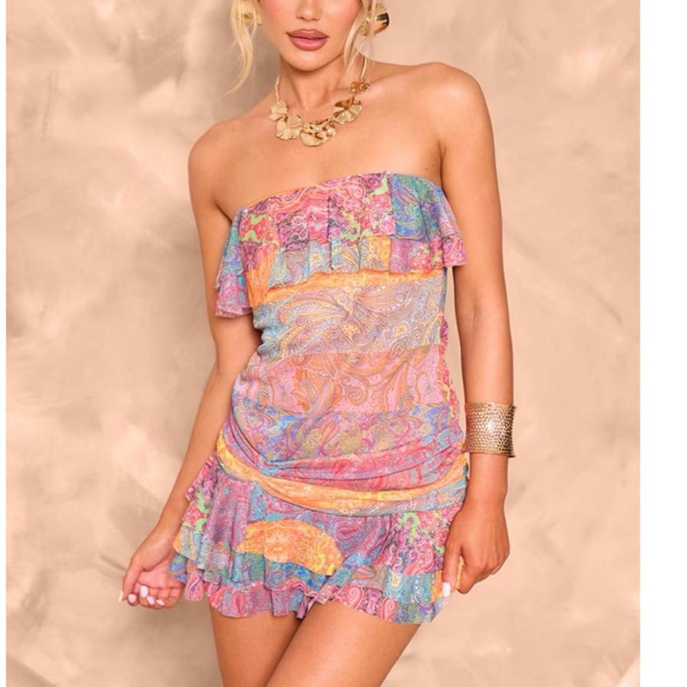 PrettyLittleThing Orange and Pink Paisley Dress